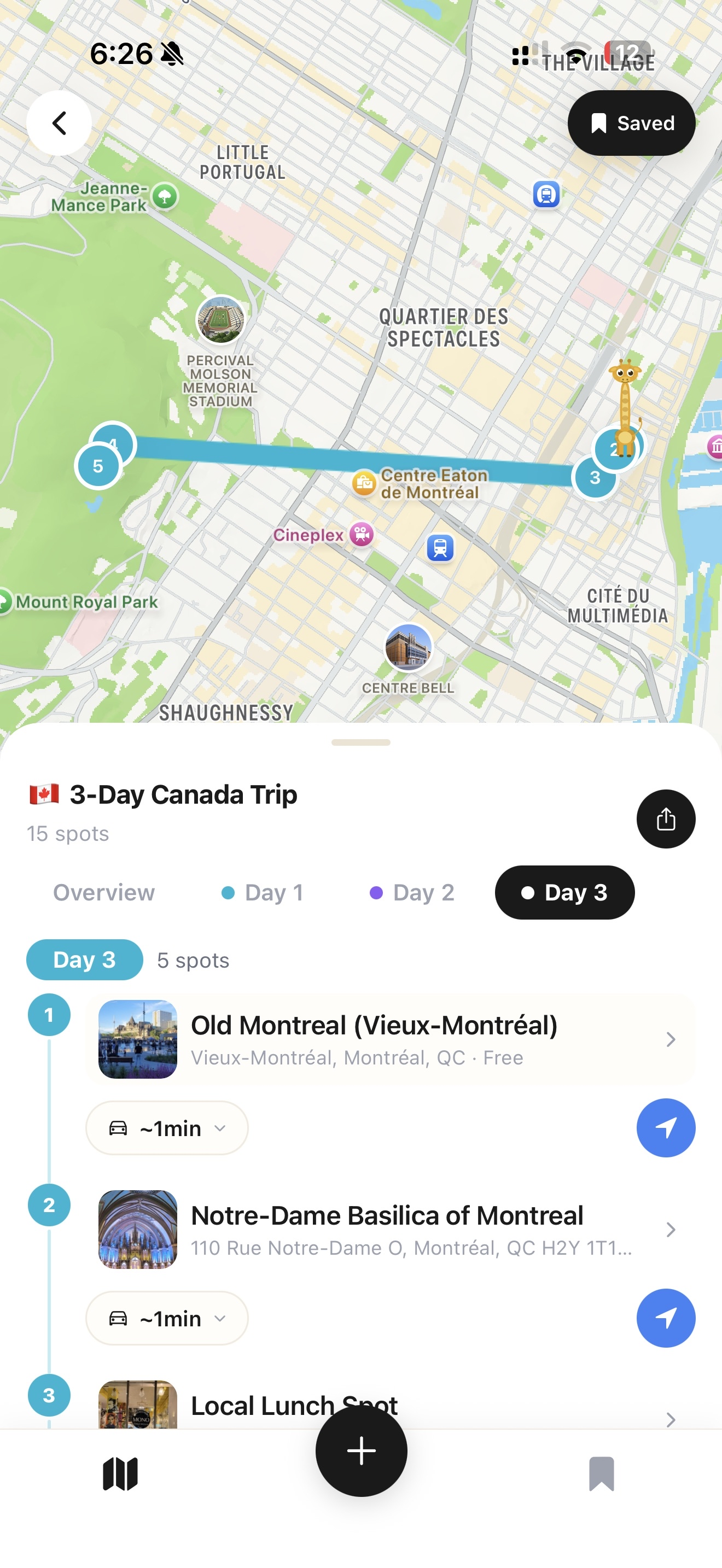 Trip itinerary